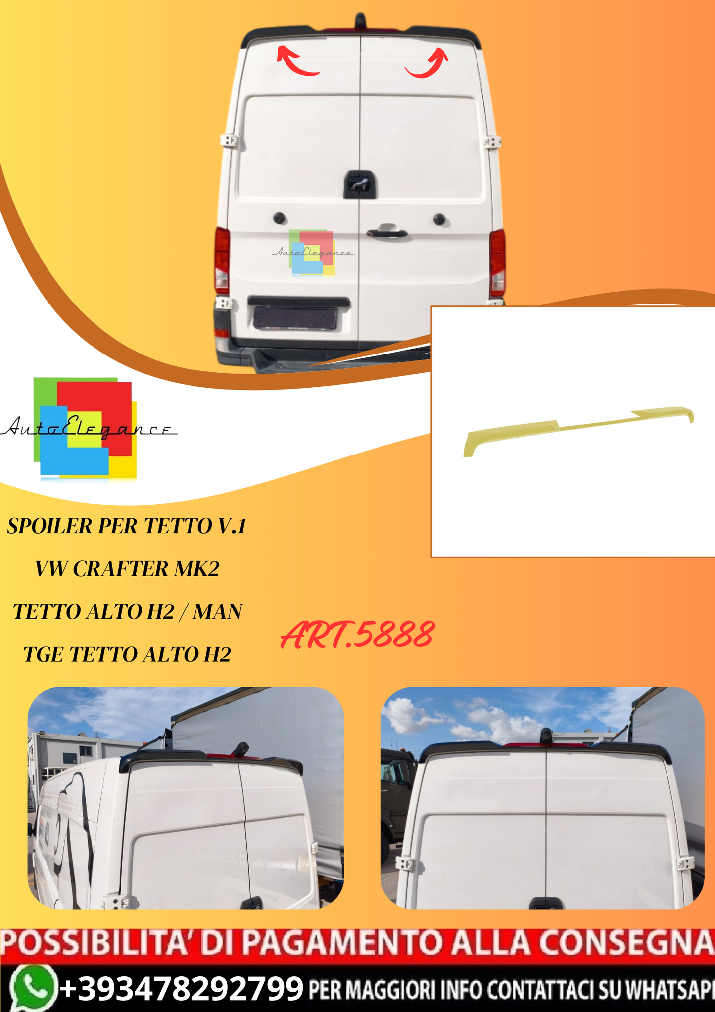 💫ART.5888 Spoiler per Tetto V.1 VW Crafter Mk2 Tetto alto / MAN TGE H2 💫