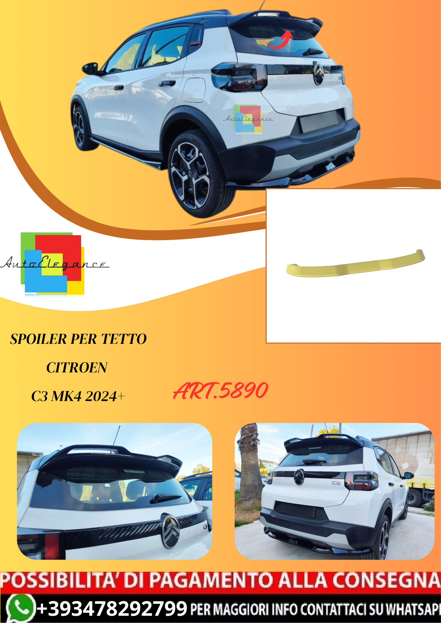 💫ART.5890 Spoiler per Tetto Citroen C3 Mk4 2024+💫