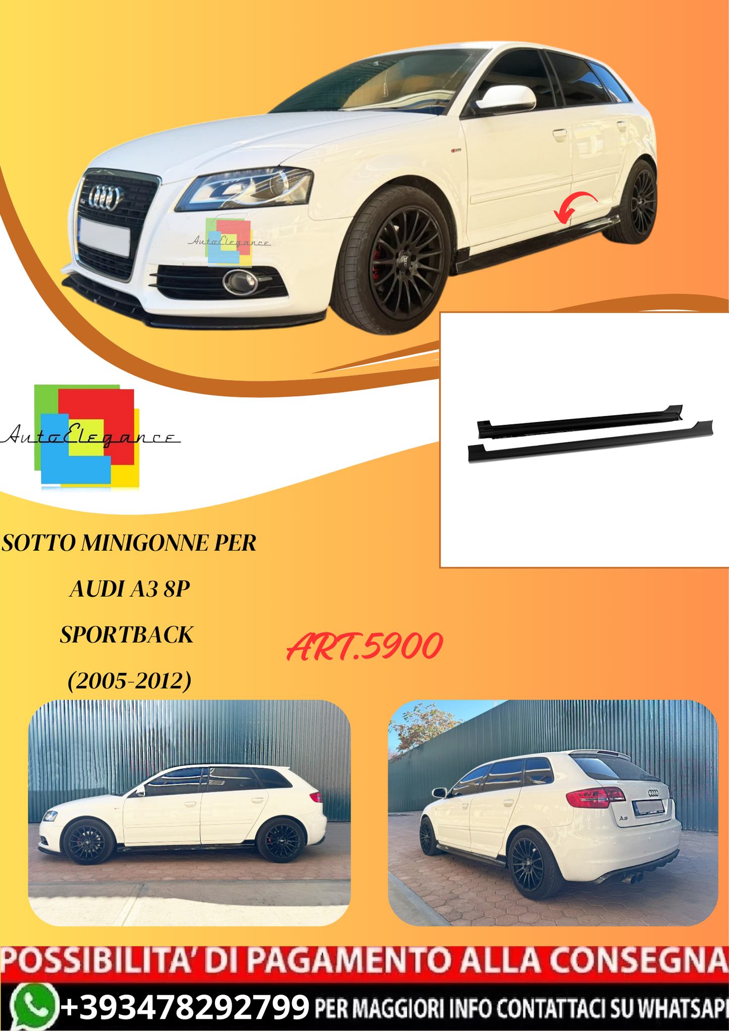 💫ART.5900 Sotto Minigonne per Audi A3 8P Sportback (2005-2012)💫