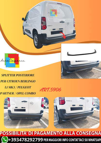 💫ART.5906 Splitter Posteriore per Citroen Berlingo L1 Mk3💫