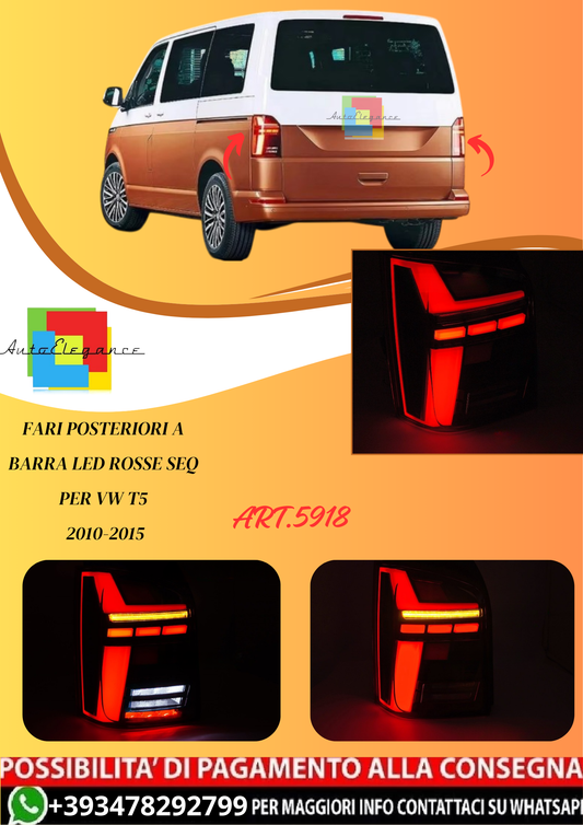 💫ART.5918 FARI POSTERIORI A BARRA LED ROSSE SEQ per VW T5 2010-2015💫