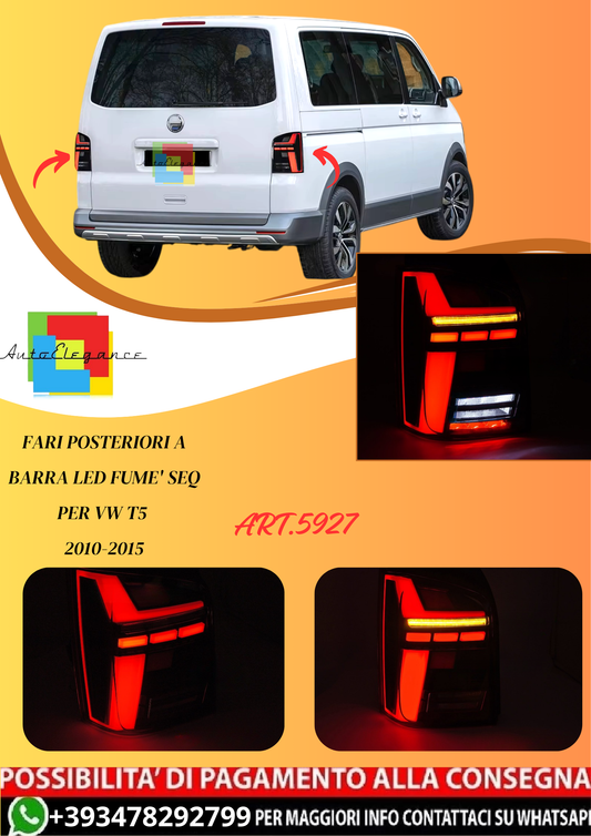 💫ART.5927 FARI POSTERIORI A BARRA LED FUME' SEQ per VW T5 2010-2015💫