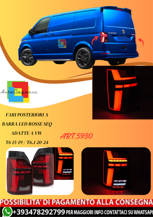 💫ART.5930 FARI POSTERIORI A BARRA LED ROSSE SEQ per VW T6 15-19 / T6.1 20-24💫