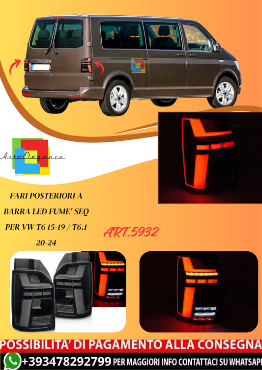 💫ART.5932 FARI POSTERIORI A BARRA LED FUME' SEQ per VW T6 15-19 / T6.1  20-24💫