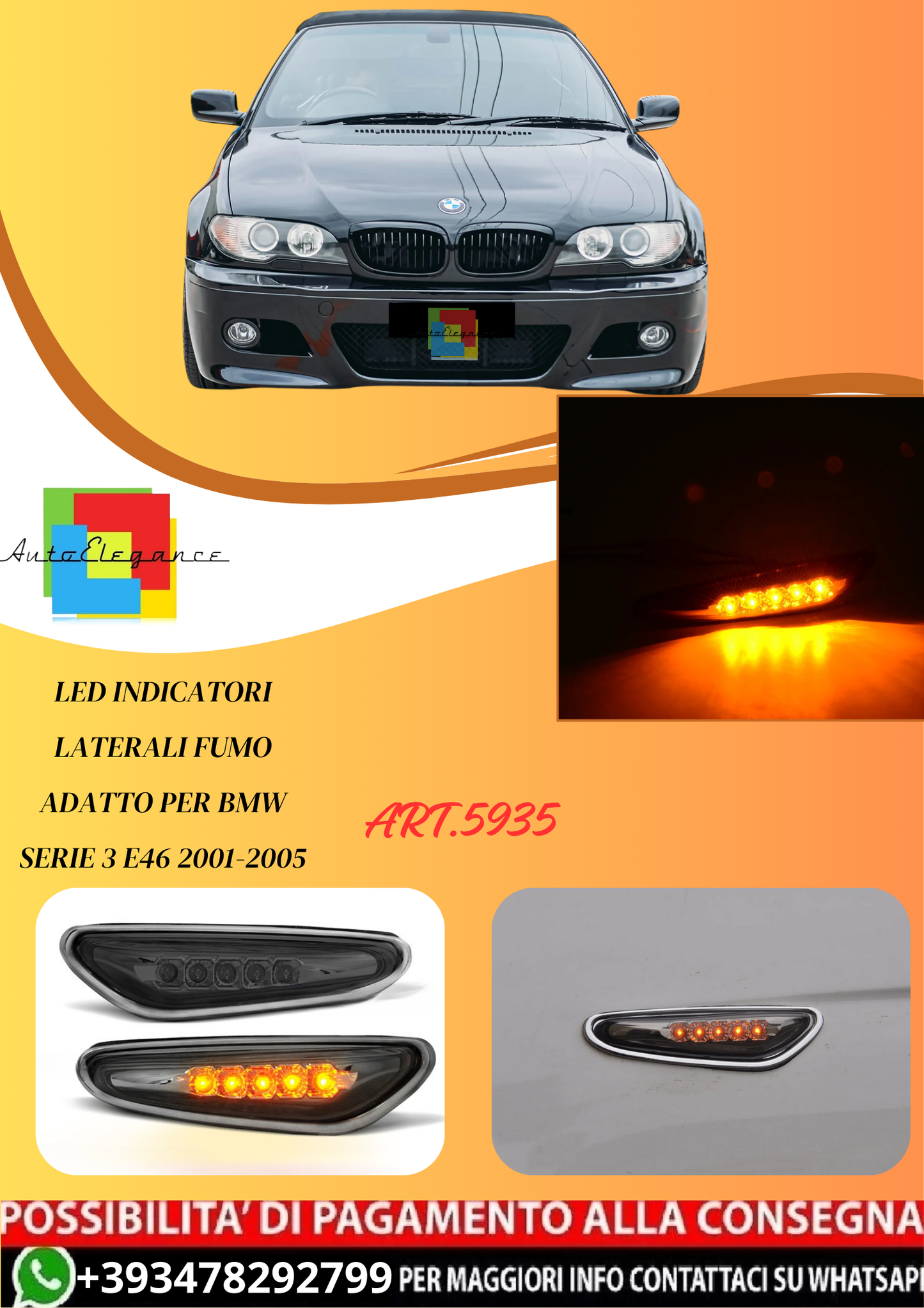 💫ART.5935 LED INDICATORI LATERALI FUMO adatto per BMW Serie 3 E46 2001-2005💫