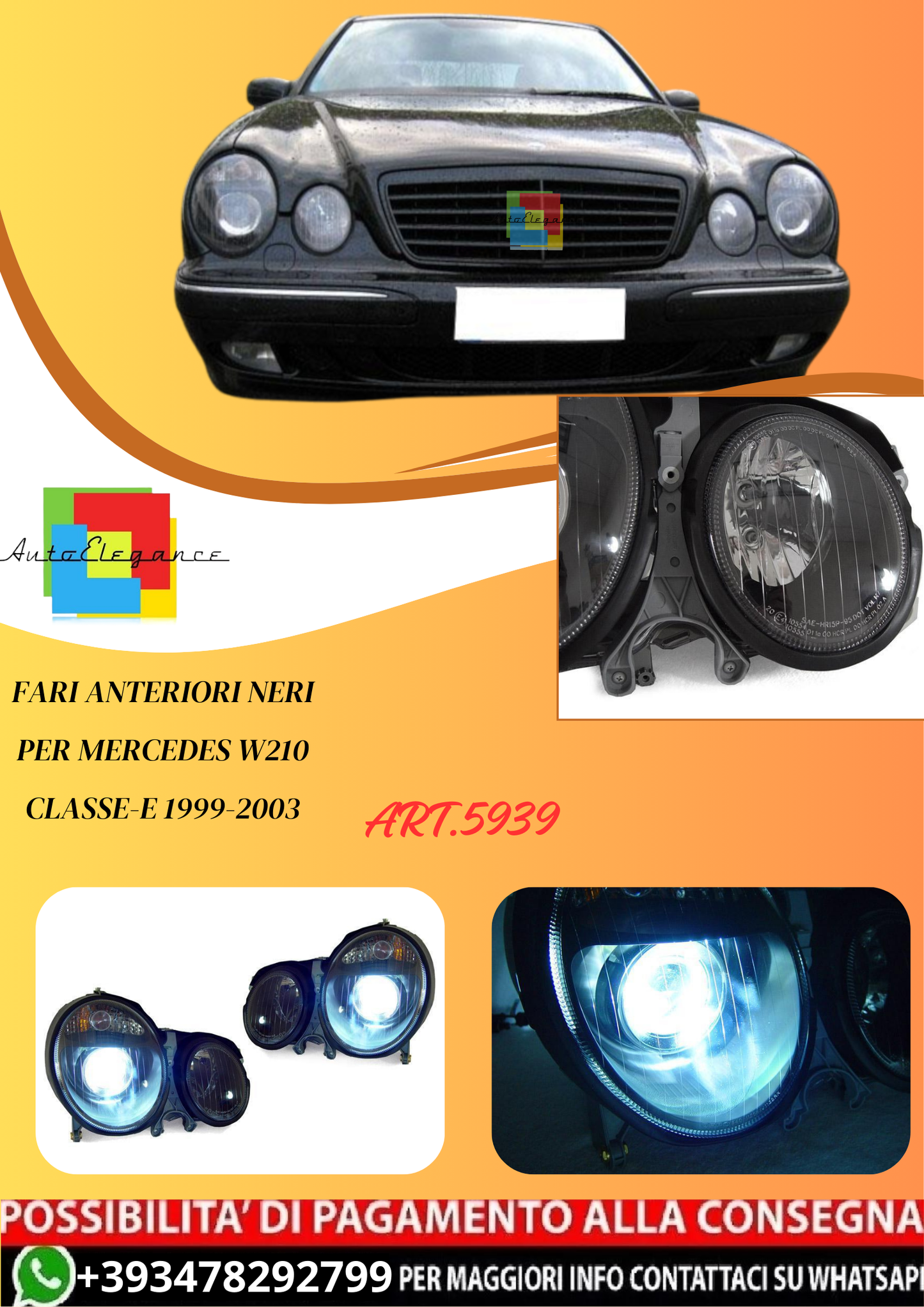 💫ART.5939 FARI ANTERIORI NERI per MERCEDES W210 Classe-E 1999-2003💫
