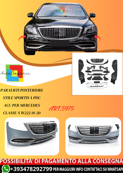 💫ART.5975 PARAURTI ANTERIORE STILE SPORTIVA per MERCEDES CLASSE-S W222 18-20💫