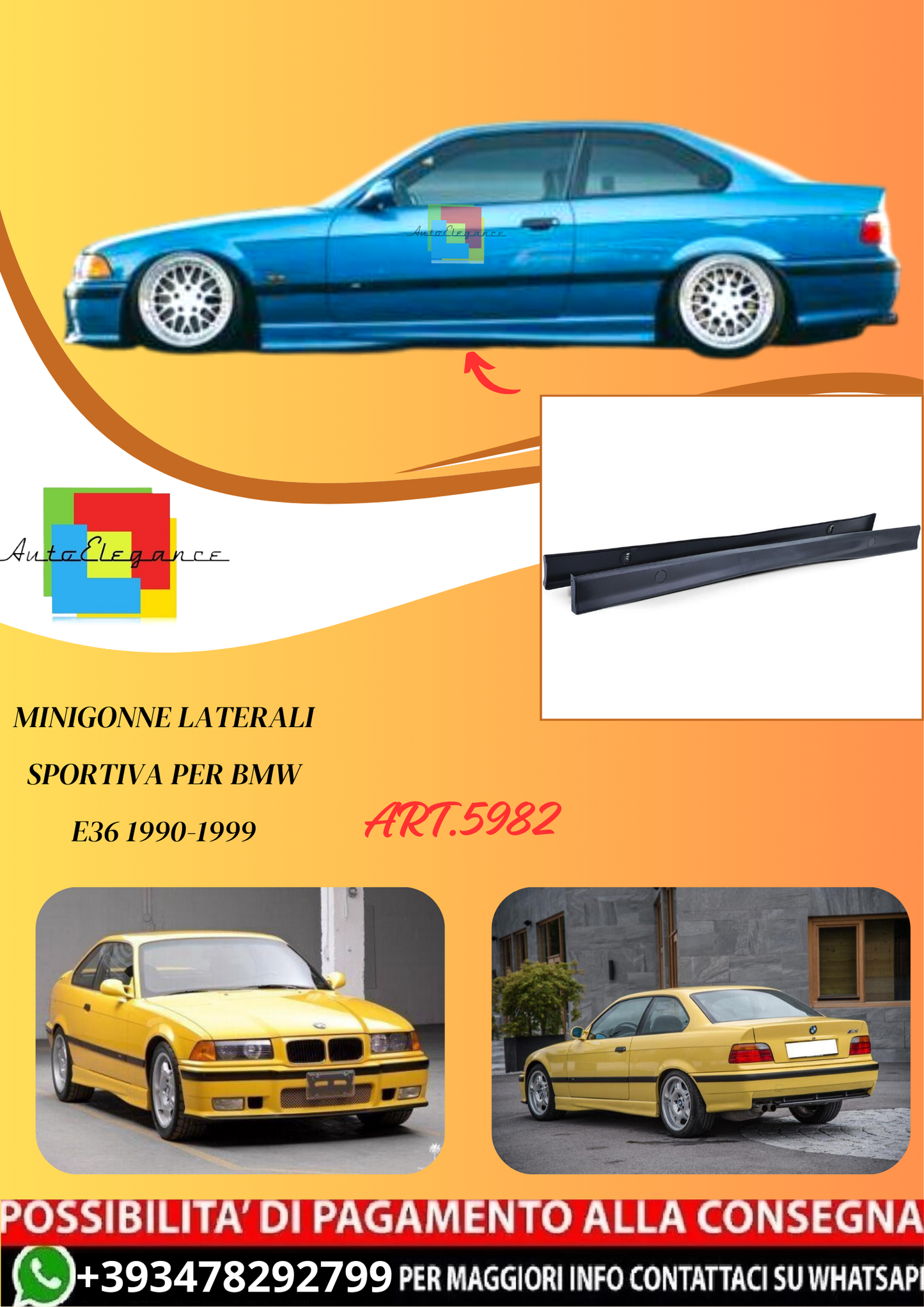 💫ART.5982 MINIGONNE LATERALI SPORTIVA per BMW E36 1990-1999💫