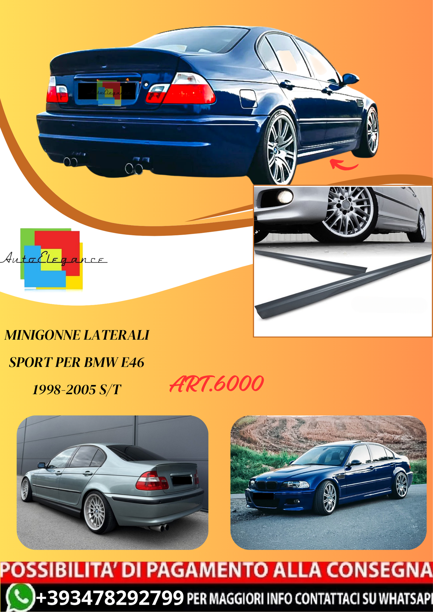 💫ART.6000 MINIGONNE LATERALI SPORT per BMW E46 1998-2005 S/T💫