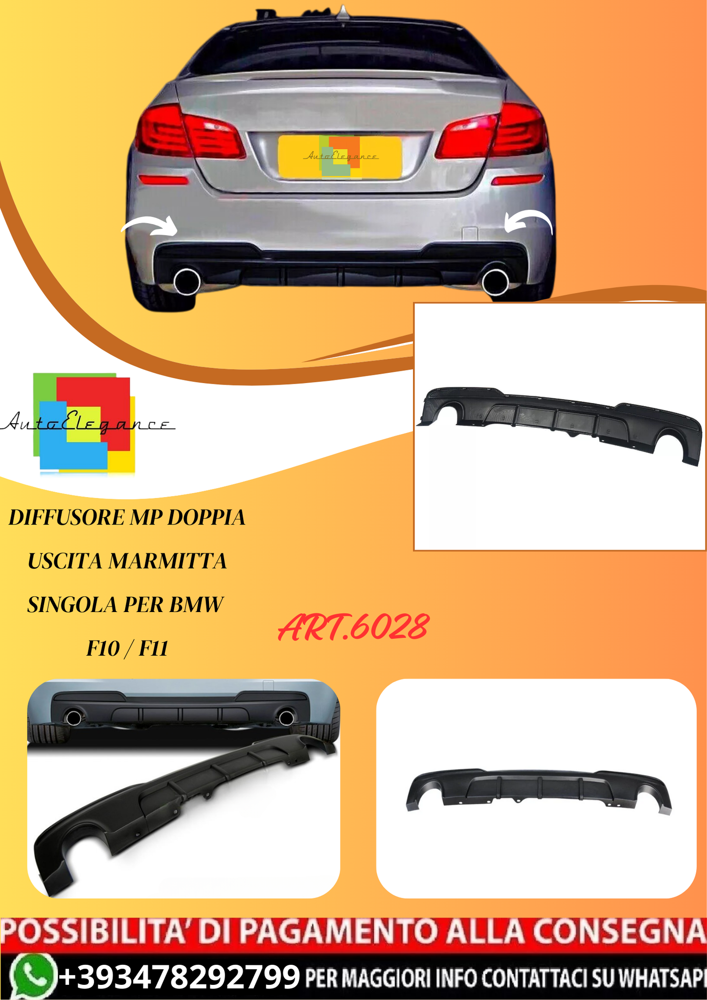 💫ART.6028 DIFFUSORE MP DOPPIA USCITA MARMITTA SINGOLA per BMW F10 / F11💫