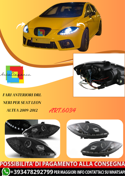 💫ART.6034 FARI ANTERIORI DRL NERI per SEAT LEON ALTEA 2009-2012💫
