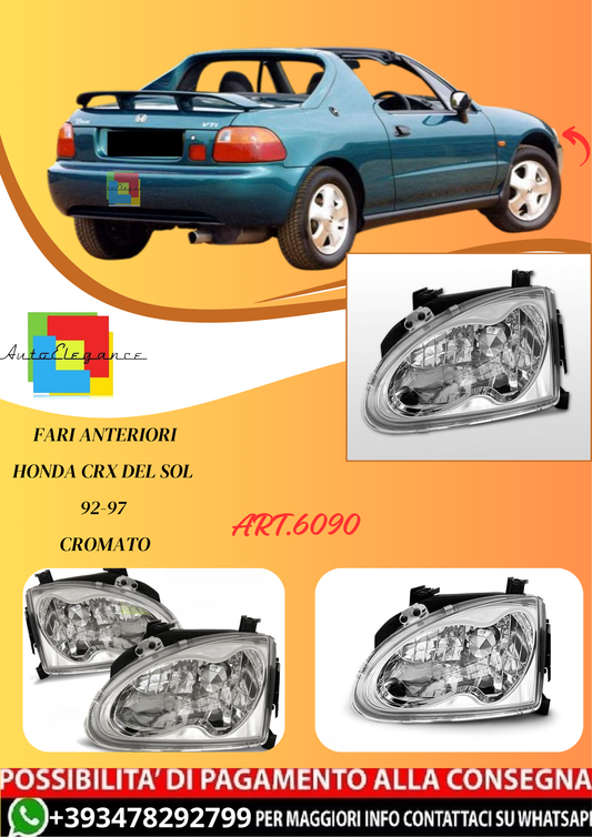 💫ART.6090 FARI ANTERIORI HONDA CRX DEL SOL 92-97 CROMATO💫