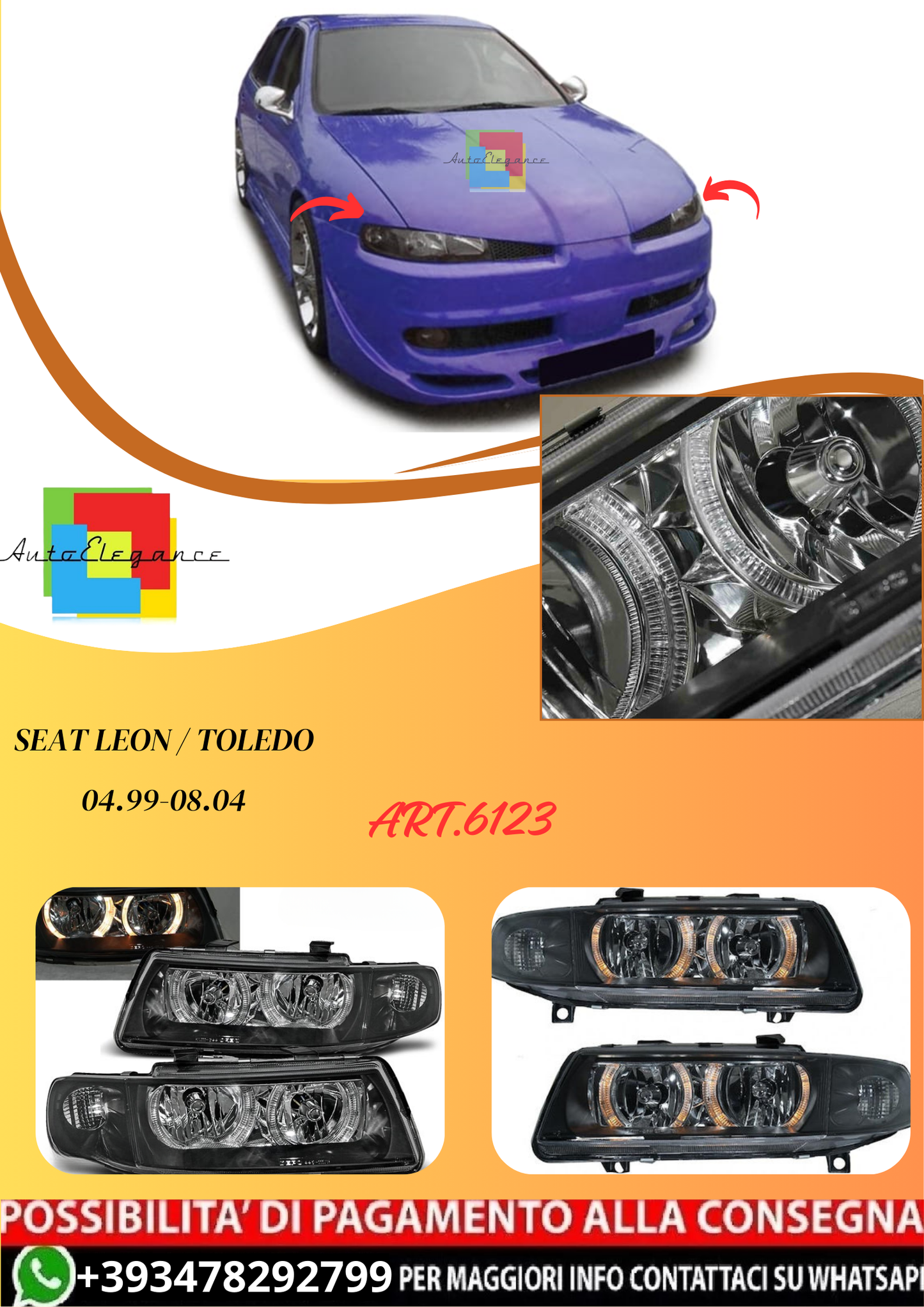 💫ART.6123 FARI OCCHI D'ANGELO NERI per SEAT LEON / TOLEDO 04.99-08.04💫