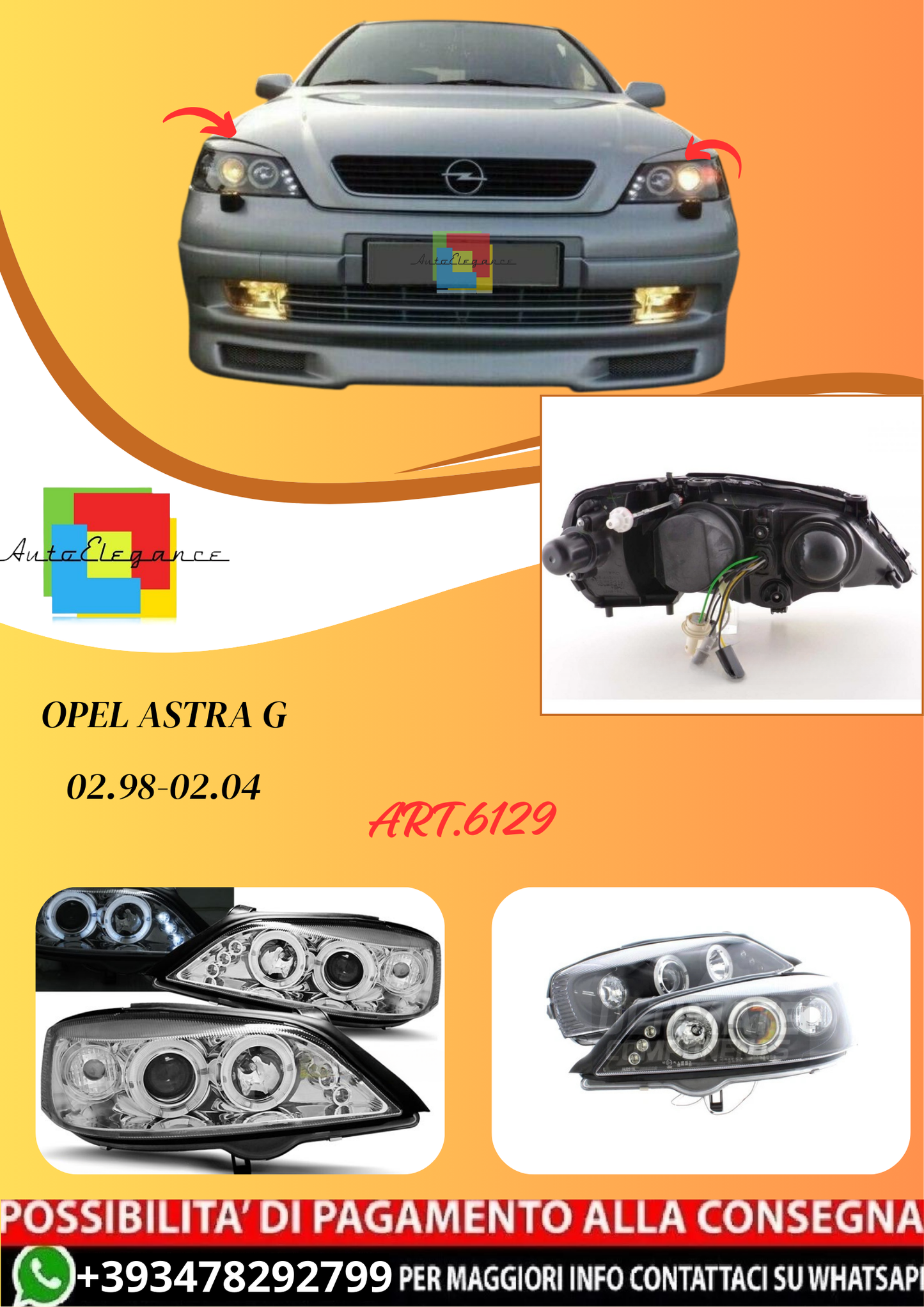 💫ART.6129 OPEL ASTRA G 02.98-02.04 OCCHI D'ANGELO CROMATI💫