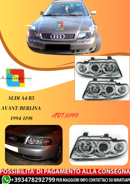 💫ART.6149 FARI ANTERIORI OCCHI D'ANGELO CROMATI per AUDI A4 11.94-12.98💫