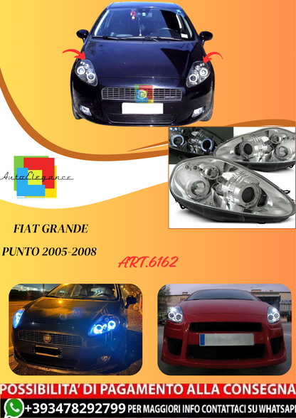 💫ART.6162 FARI ANTERIORI OCCHI D'ANGELO per FIAT GRANDE PUNTO 05-08 CROMATI💫
