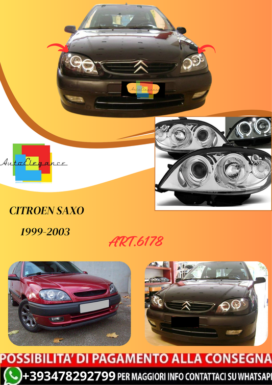 💫ART.6178 FARI ANTERIORI OCCHI D'ANGELO CROMATI per CITROEN SAXO 1999-2003💫
