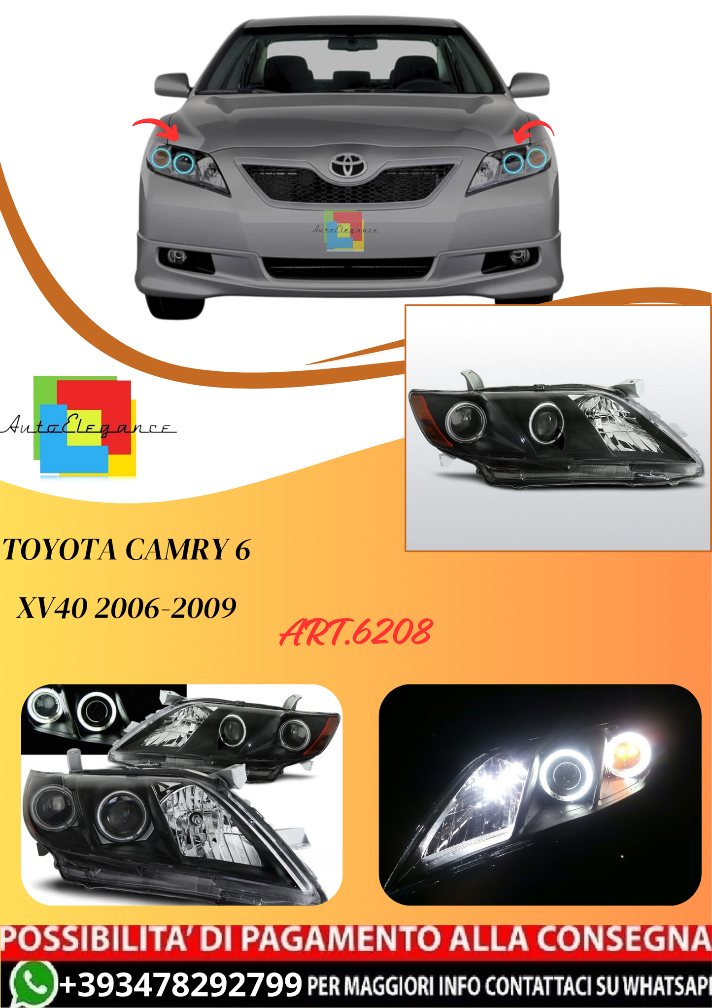 💫ART.6208 FARI OCCHI D'ANGELO per TOYOTA CAMRY 6 XV40 2006-2009 NERO💫