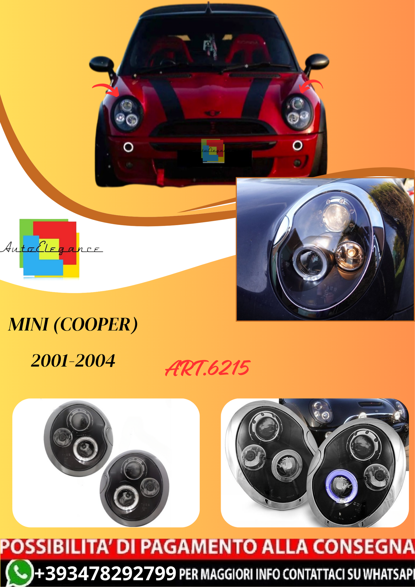 💫ART.6215 LPMC02 FARI OCCHI D'ANGELO NERI per BMW MINI (COOPER) 2001-2004💫