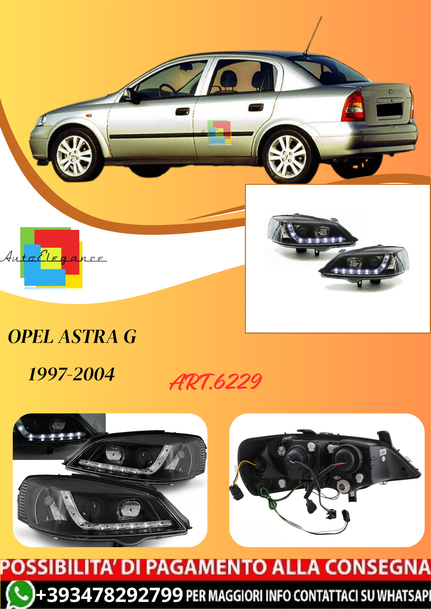 💫ART.6229 FARI OPEL ASTRA G 1997-2004 NERO LUCE DIURNA💫