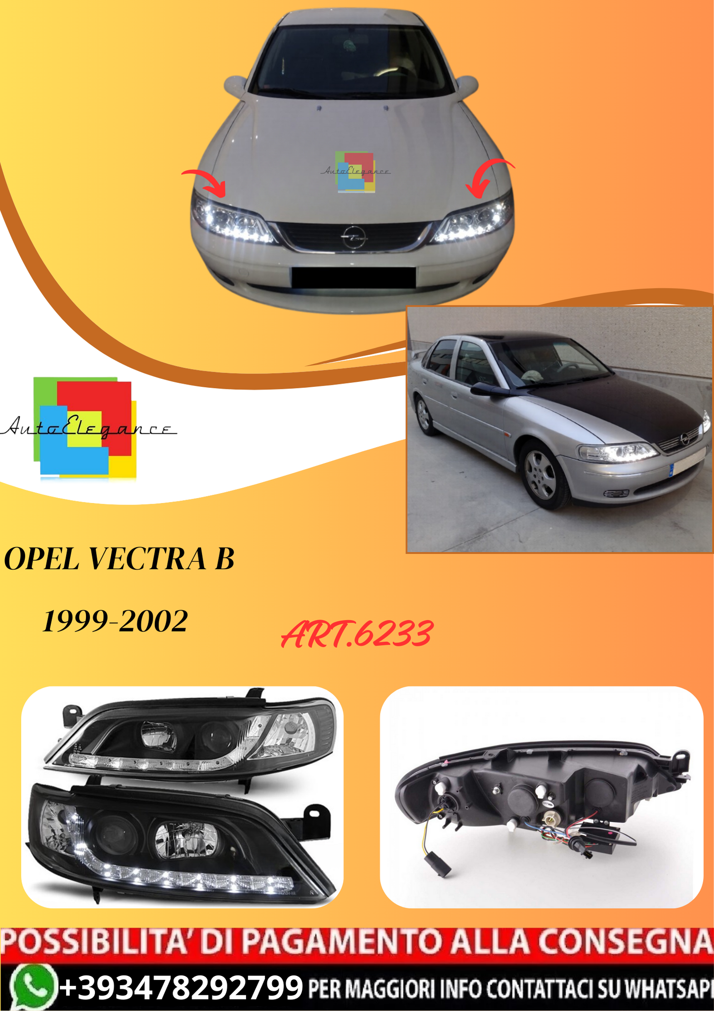 💫ART.6233 FARI DAY LIGHT NERO per OPEL VECTRA B 1999-2002 💫