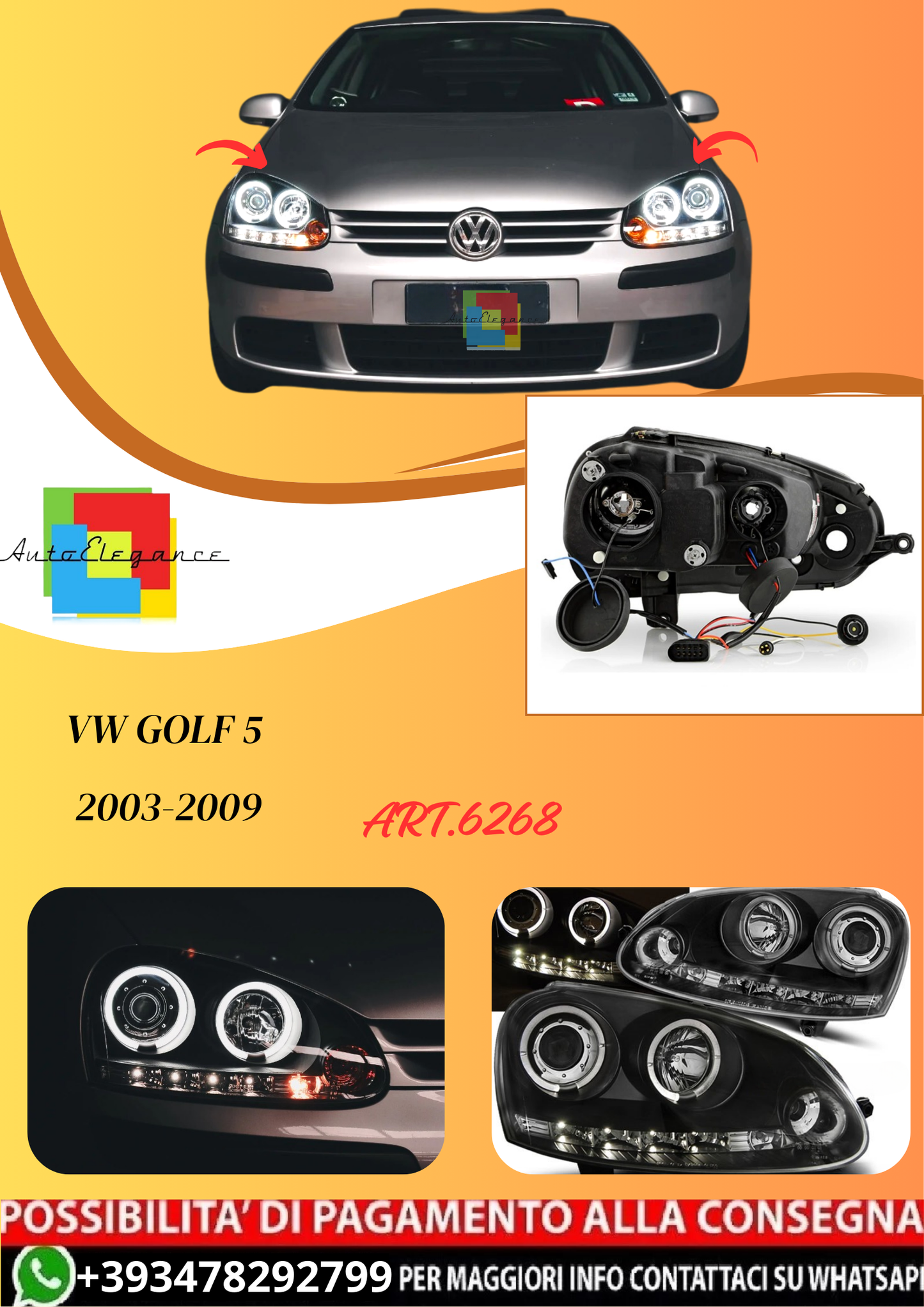 💫ART.6268 FARI OCCHI D'ANGELO NERI per VW GOLF 5 2003-2009💫