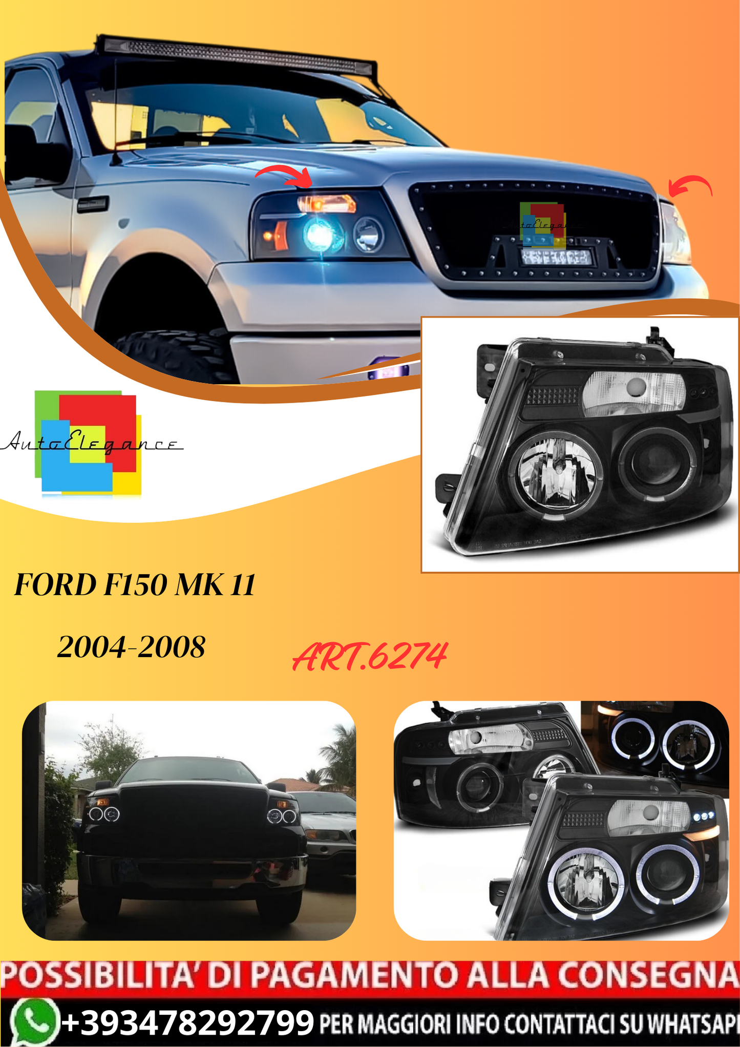 💫ART.6274 FARI OCCHI D'ANGELO NERI per FORD F150 MK 11 2004-2008💫