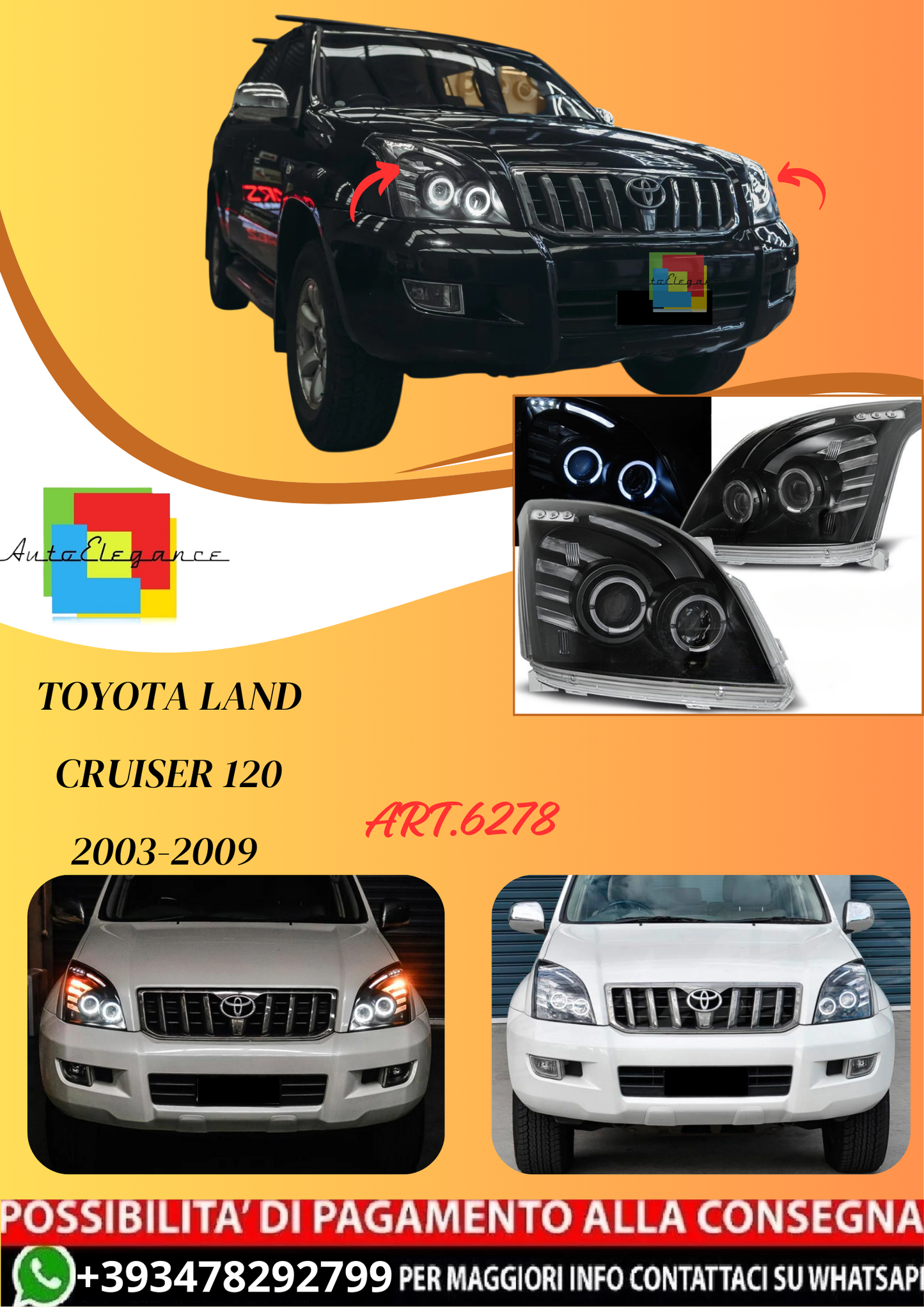 💫ART.6278 FARI OCCHI D'ANGELO NERI per TOYOTA LAND CRUISER 120 2003-2009💫