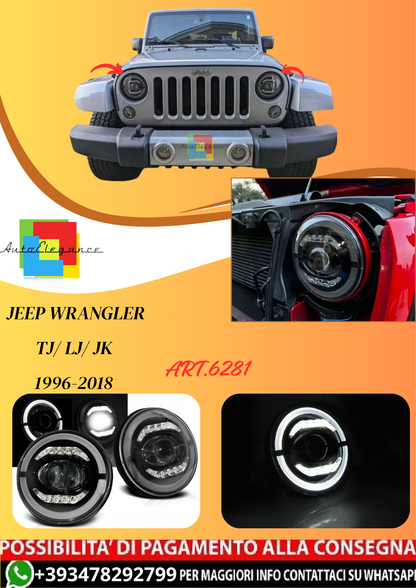 💫ART.6281 FARI OCCHI D'ANGELO LED NERI per JEEP WRANGLER 1996-2018💫