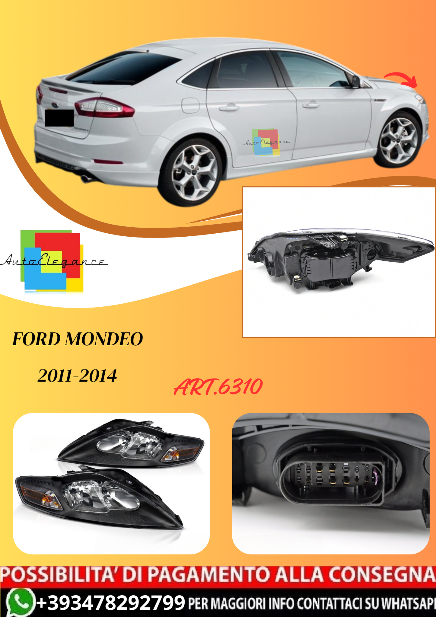 💫ART.6310 FARI NERI per FORD MONDEO 2011-2014💫