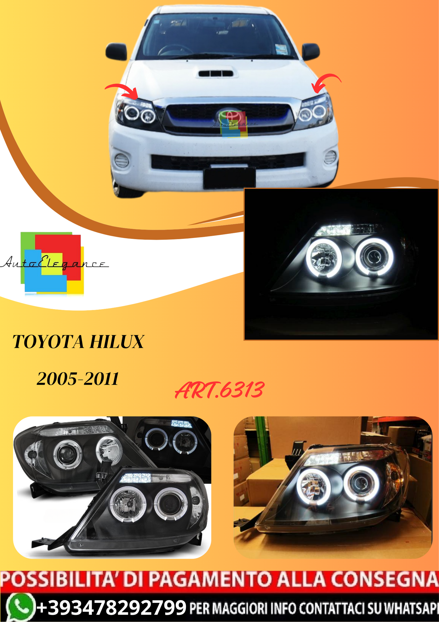 💫ART.6313 TOYOTA HILUX 2005-2011 OCCHI D'ANGELO NERI💫