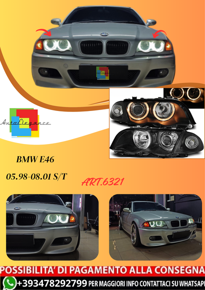 💫ART.6321 FARI 'OCCHI D'ANGELO' NERI per BMW E46 05.98-08.01 S/T💫