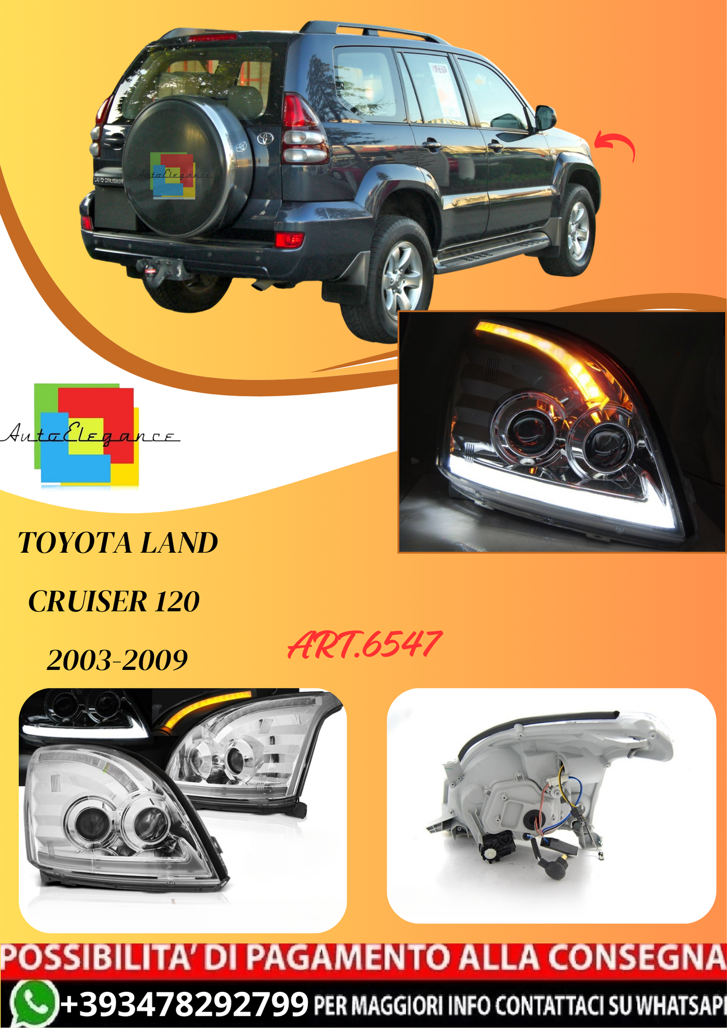 💫ART.6547 TUBO LUCE SEQ LED CROMATO TOYOTA LAND CRUISER 120 03-09💫