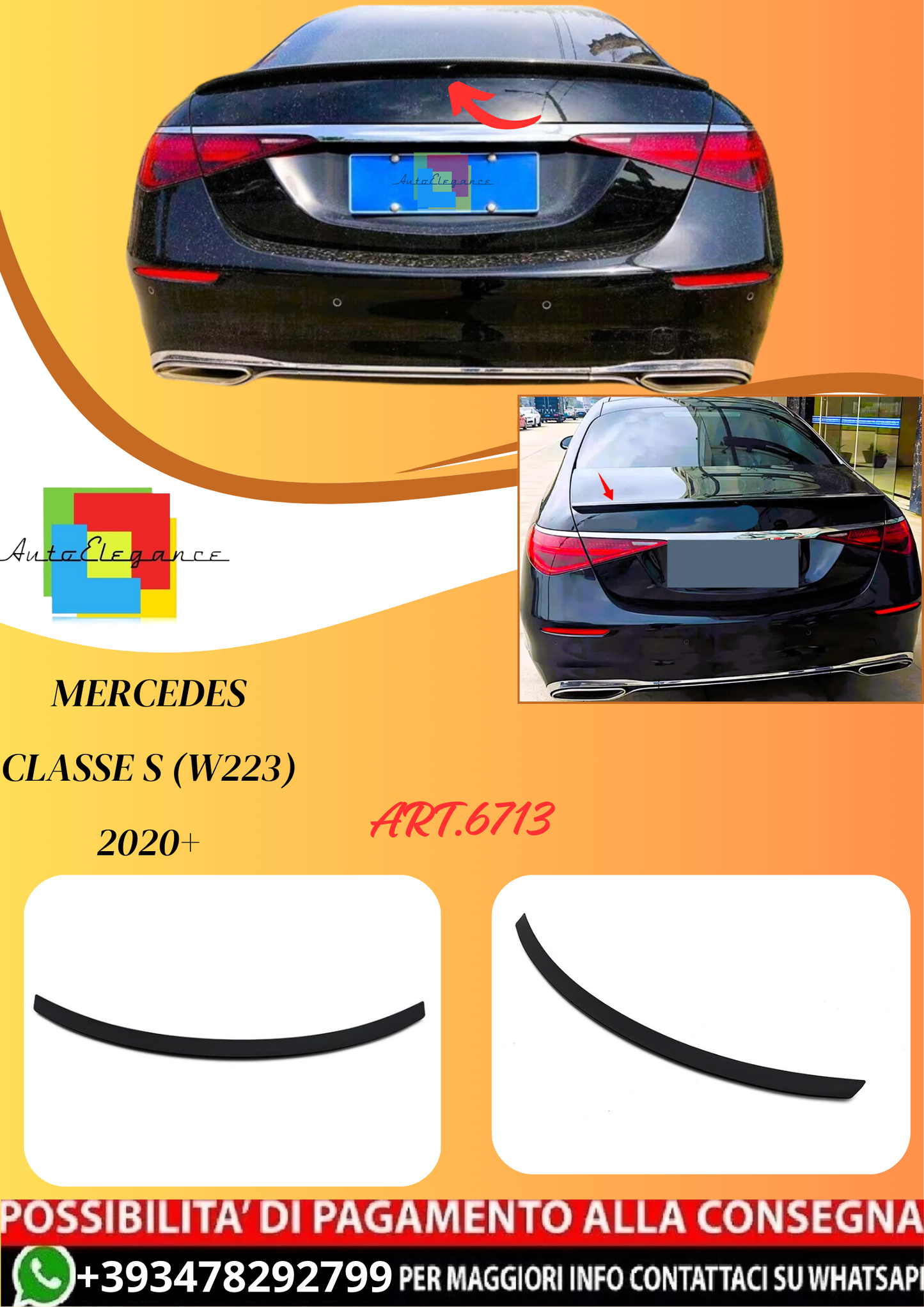 💫ART.6713 Spoiler Posteriore per Mercedes Classe S (W223) 2020+💫