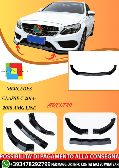 💫ART.6739 Splitter Anteriore per Mercedes Classe C 2014-2018 AMG Line Nero Lucido💫