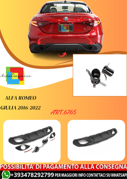 💫ART.6765 Diffusore + Terminali di Scarico Veloce per Alfa Romeo Giulia 2016-2022💫