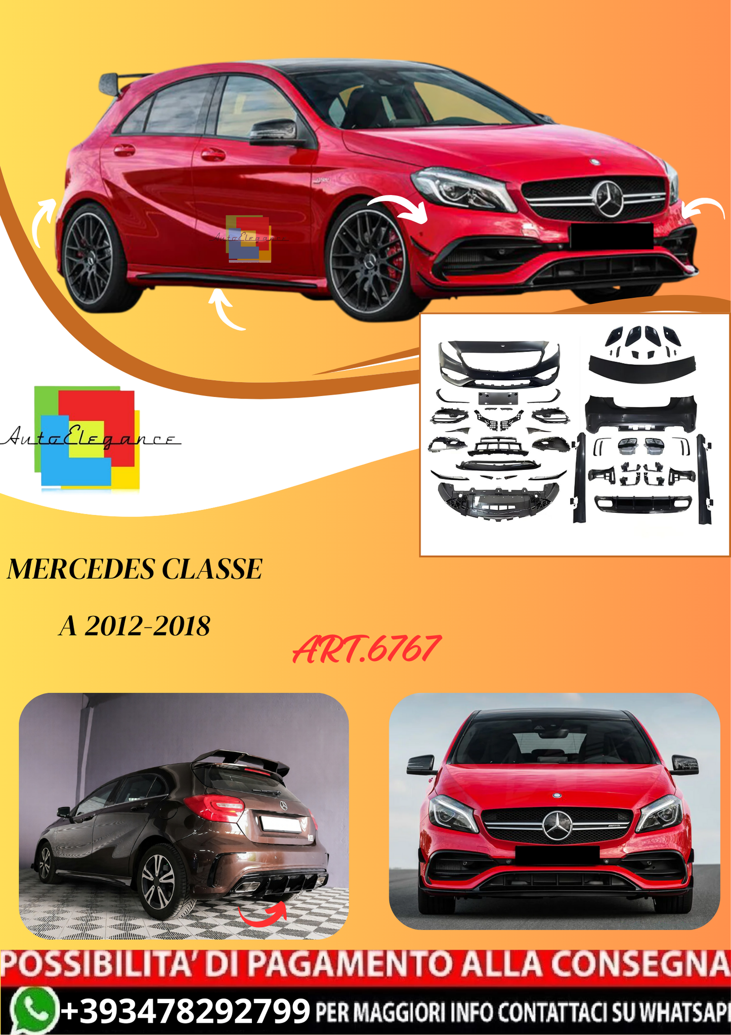 💫ART.6767 Bodykit A45 AMG Look per Mercedes Classe A 2012-2018💫
