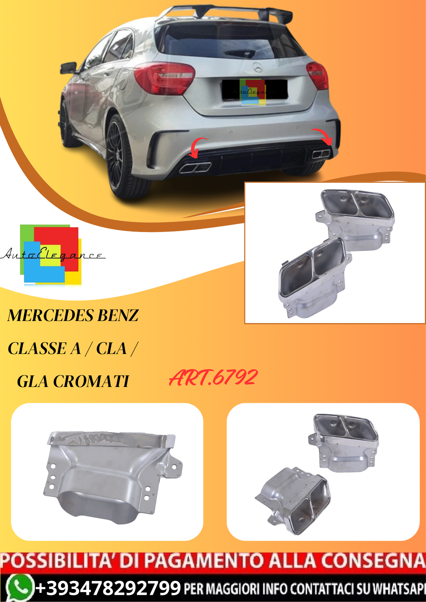 💫ART.6792 Terminali di Scarico 45 AMG Look per Classe A / CLA / GLA Cromati💫