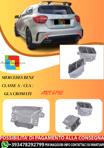 💫ART.6792 Terminali di Scarico 45 AMG Look per Classe A / CLA / GLA Cromati💫