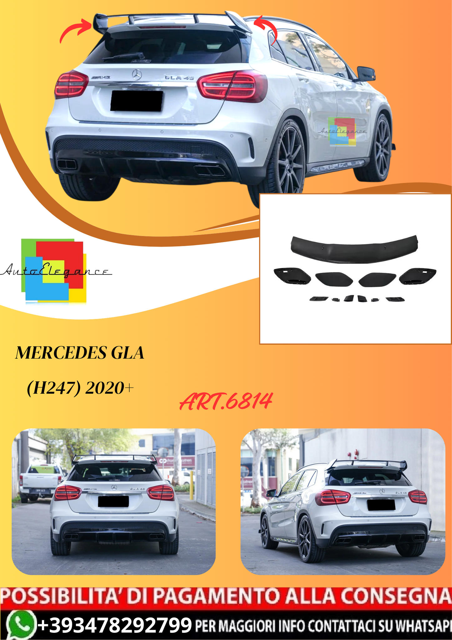 💫ART.6814 Spoiler Tetto GLA45 AMG Look per Mercedes GLA (H247) 2020+💫