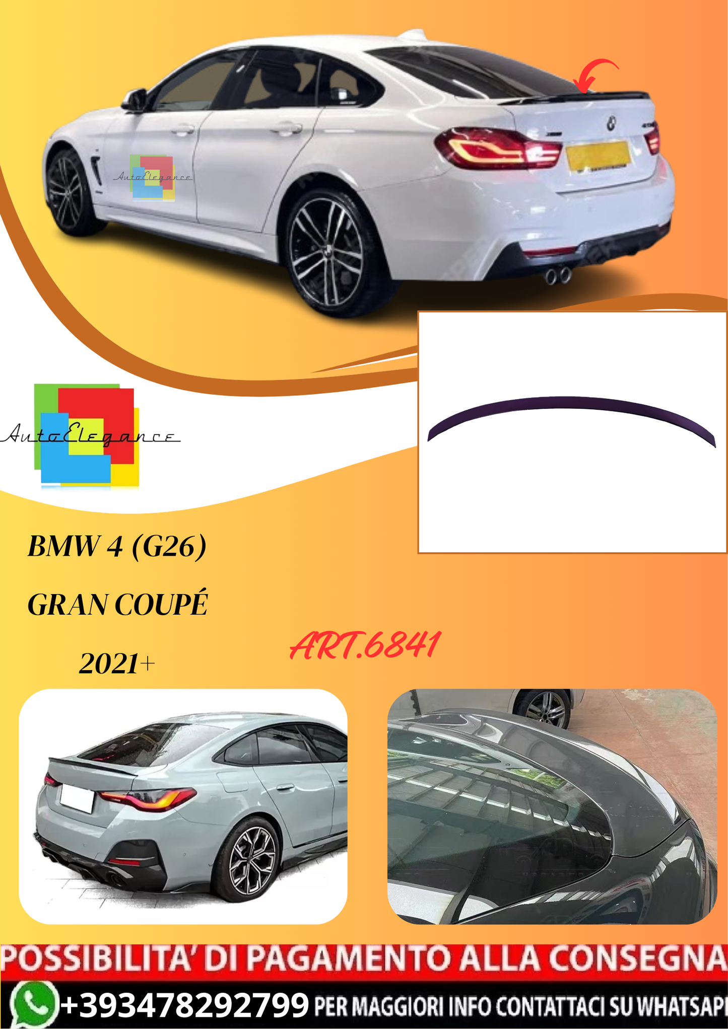 💫ART.6841 Spoiler Posteriore stile OEM per BMW 4 (G26) Gran Coupé 2021+💫