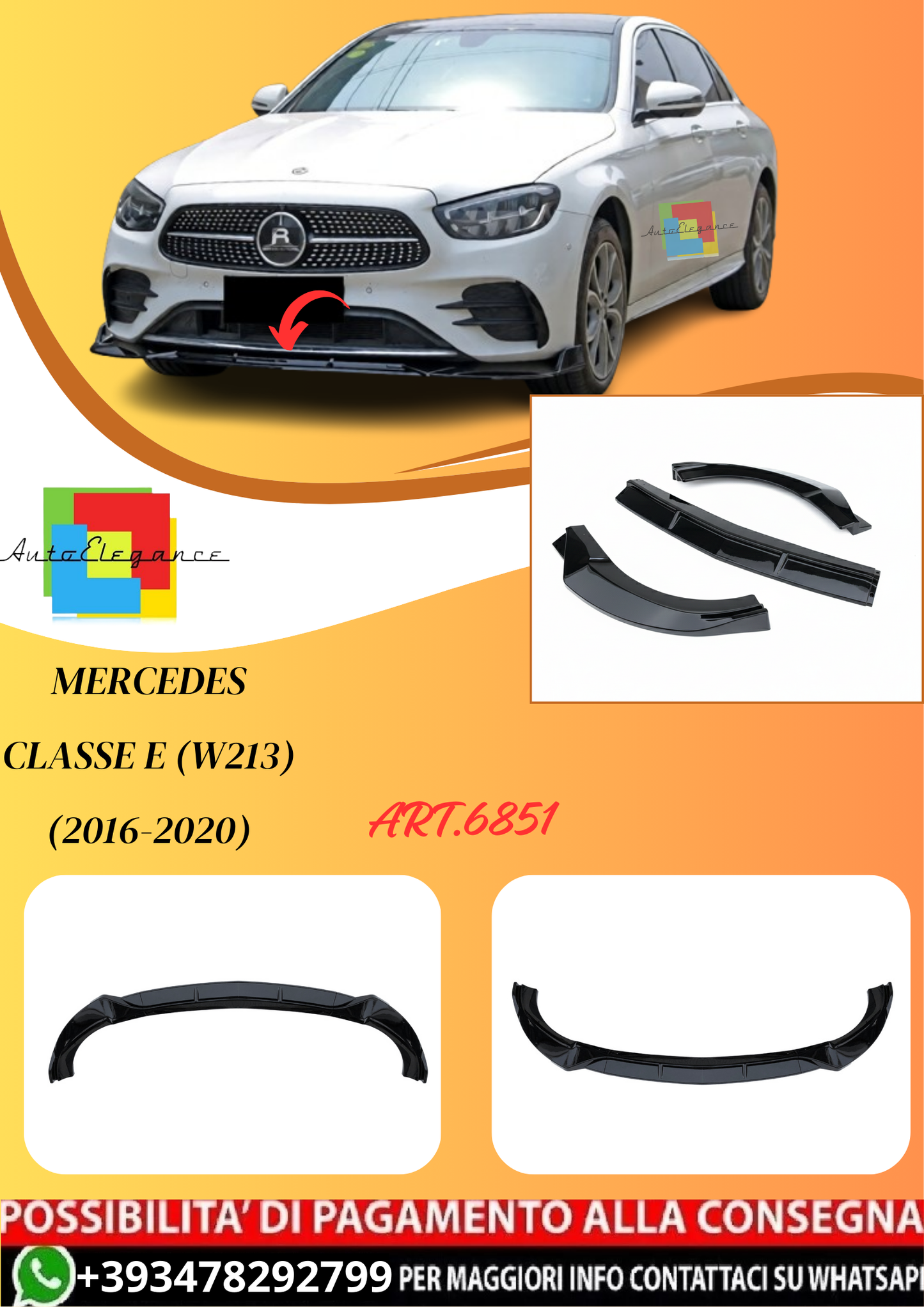 💫ART.6851 Splitter Anteriore AMG-Line per Mercedes Classe E (W213) (2016-2020)💫