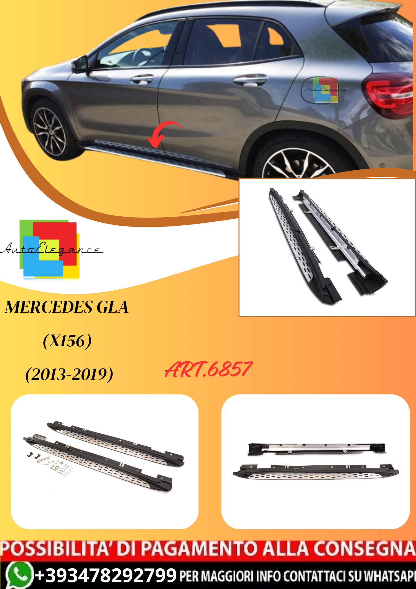 💫ART.6857 Pedane Laterali Set in Alluminio per Mercedes GLA (X156) (2013-2019)💫