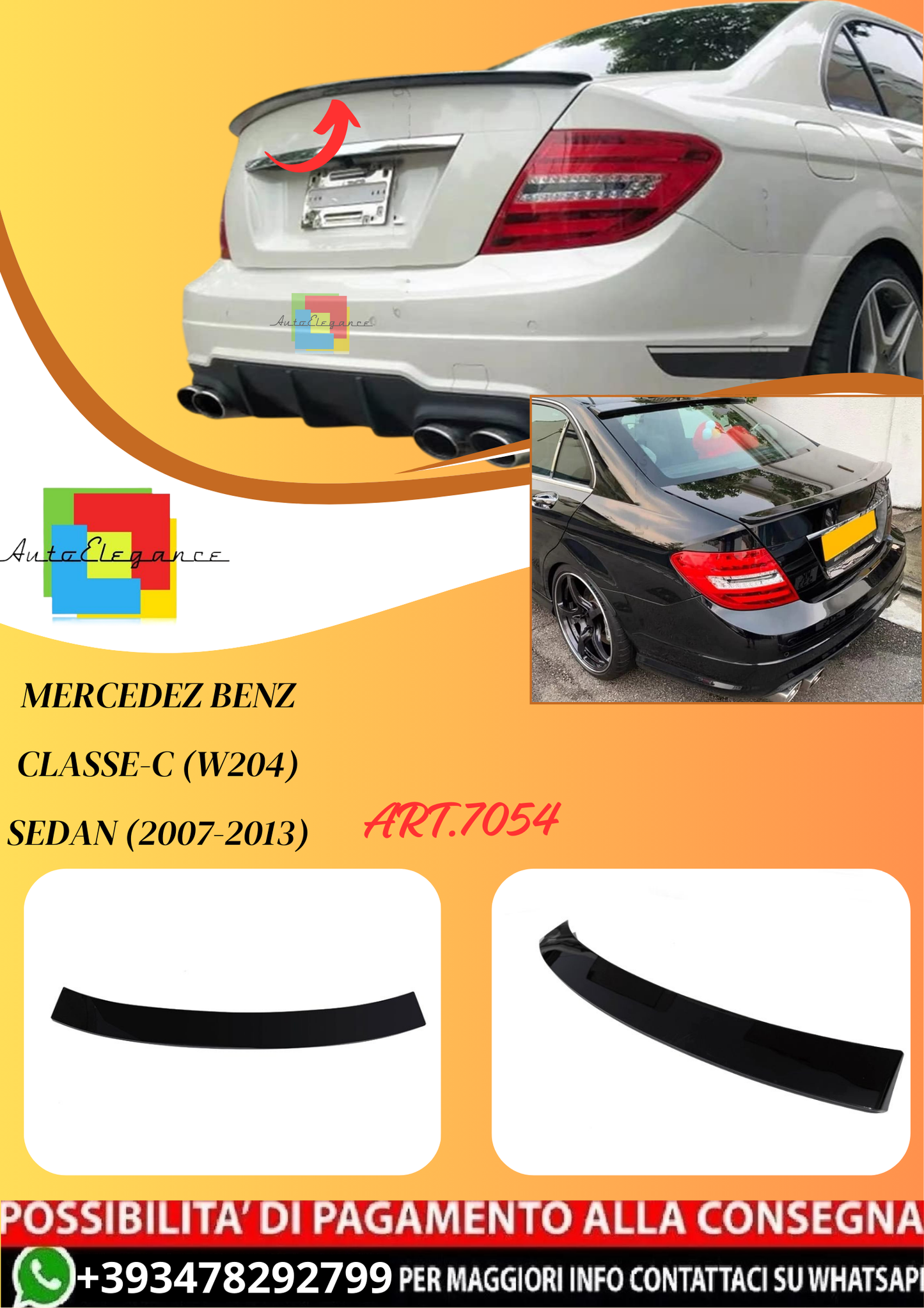 💫ART.7054 Spoiler Posteriore per Mercedes Classe-C (W204) Sedan (2007-2013)💫