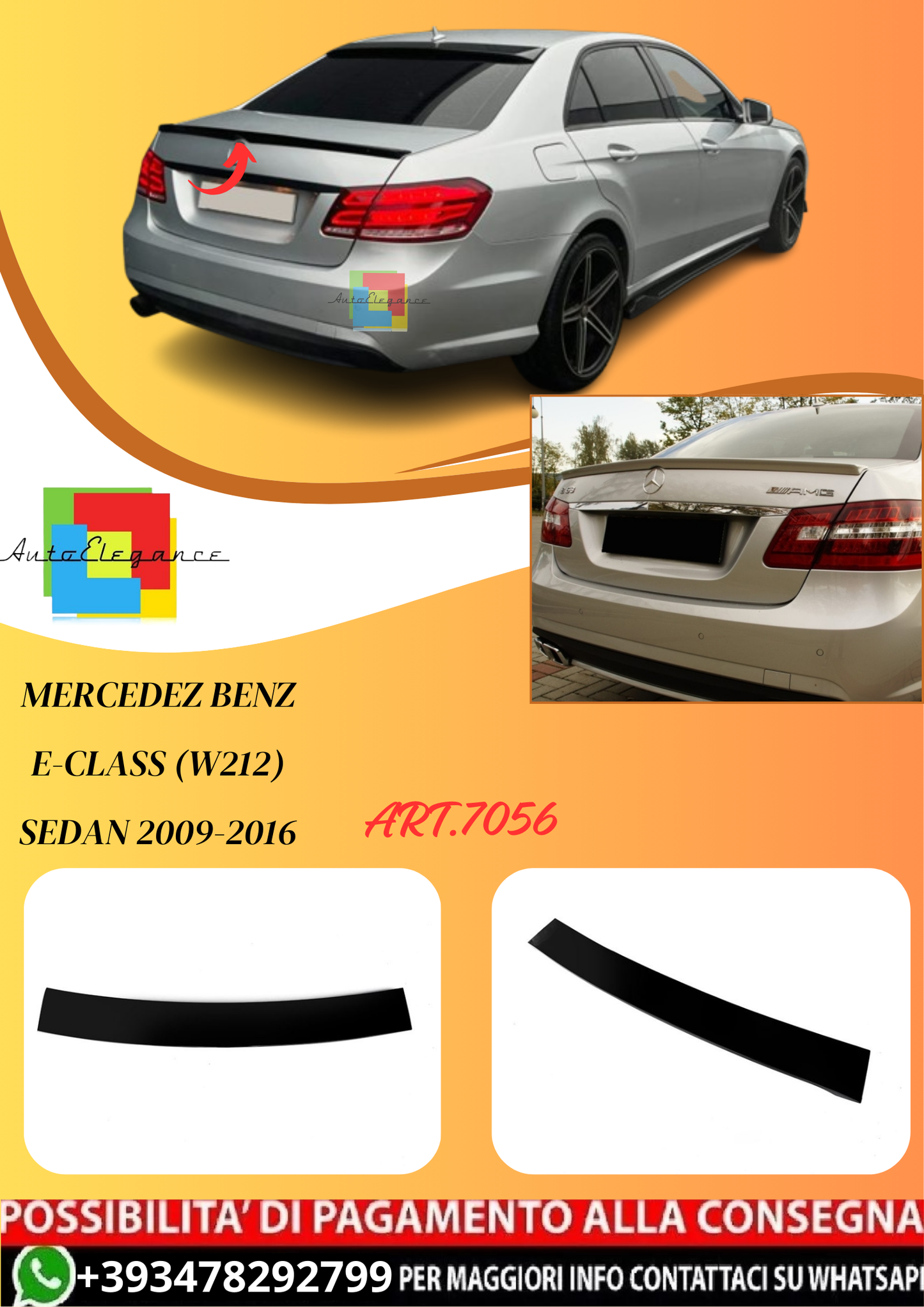 💫ART.7056 Spoiler Posteriore per Mercedes E-Class (W212) Sedan 2009-2016💫
