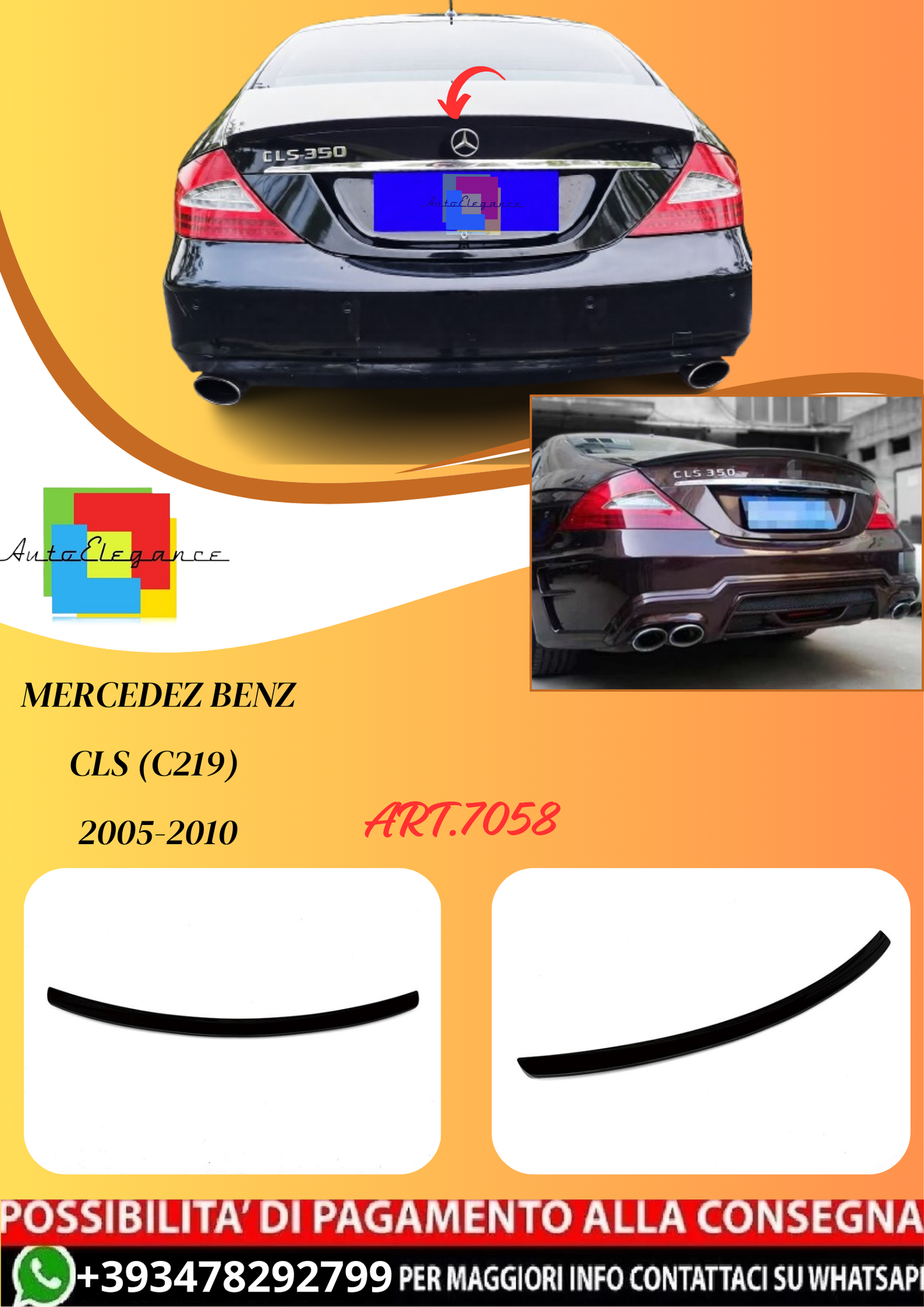 💫ART.7058 Spoiler Posteriore AMG Look per Mercedes CLS (C219) 2005-2010💫