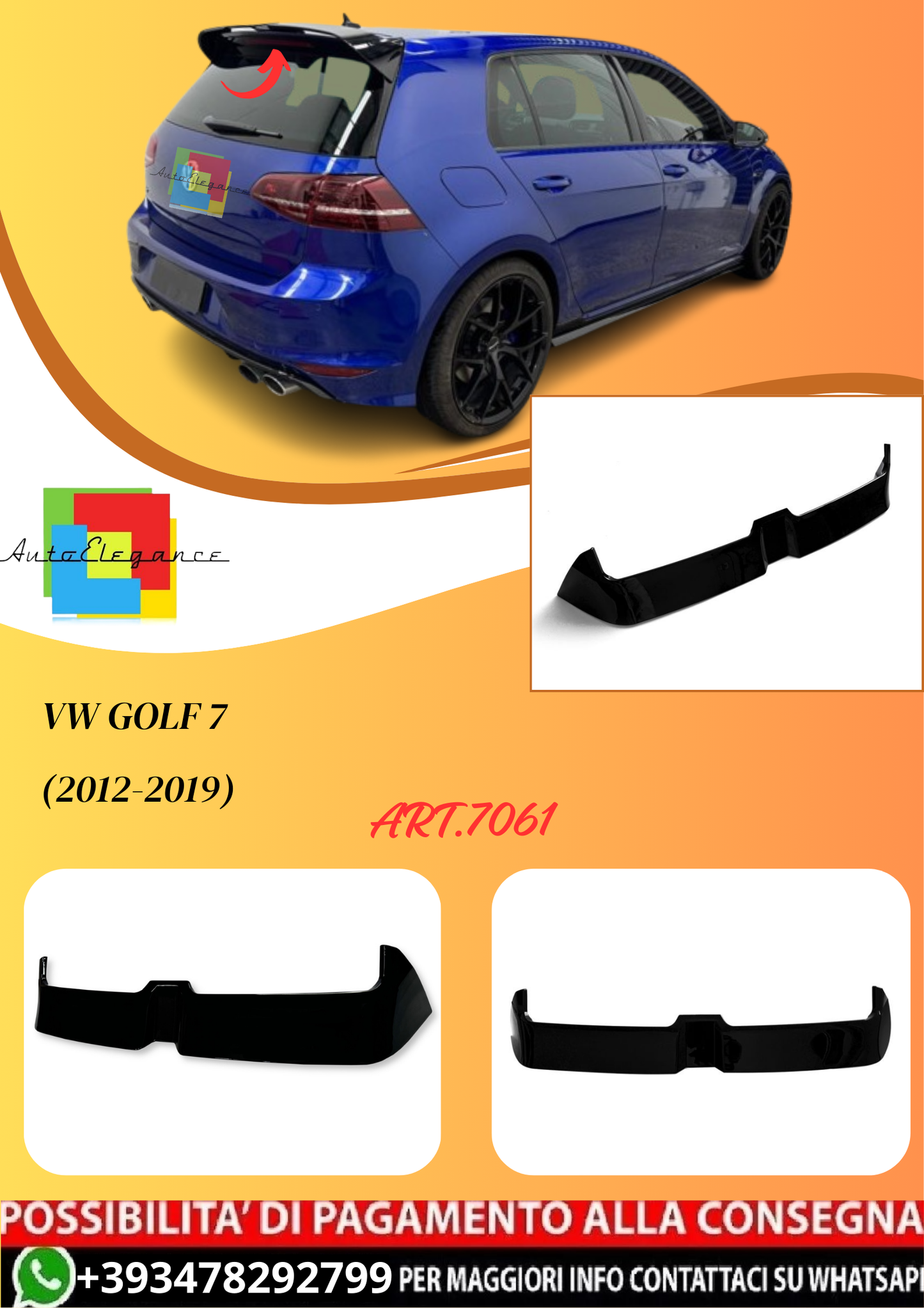 💫ART.7061 Spoiler da Tetto per VW Golf 7 (2012-2019) Nero Lucido Stile Oettinger💫
