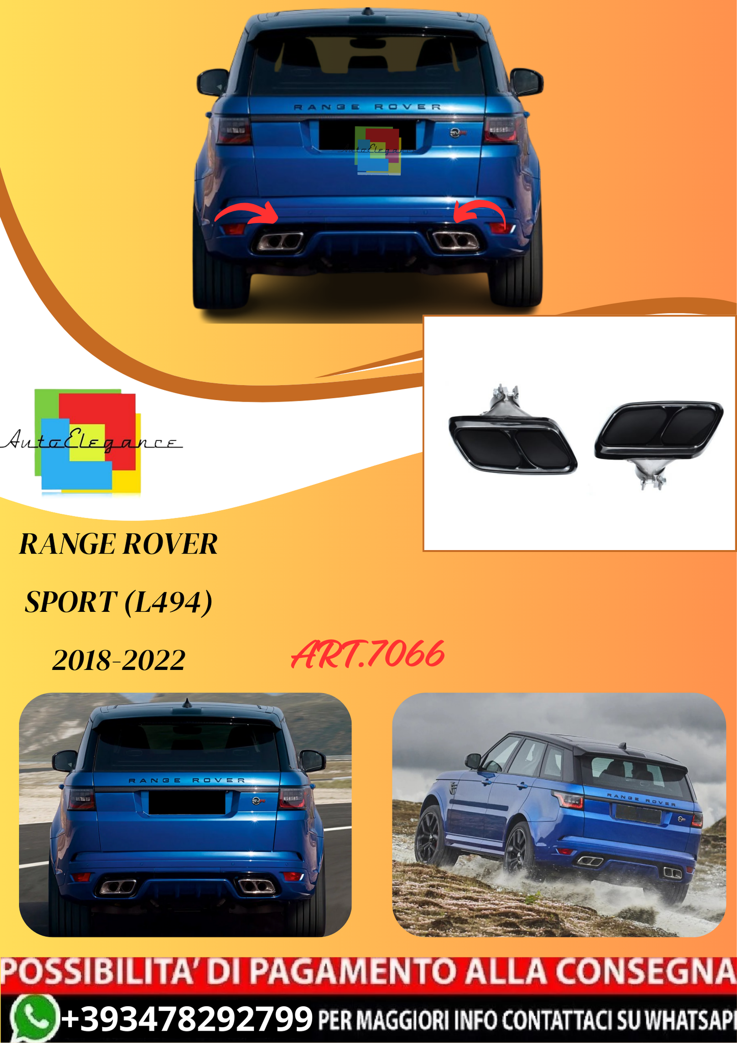💫ART.7066 Terminali di Scarico Stile SVR per Range Rover Sport (L494) 2018-2022💫