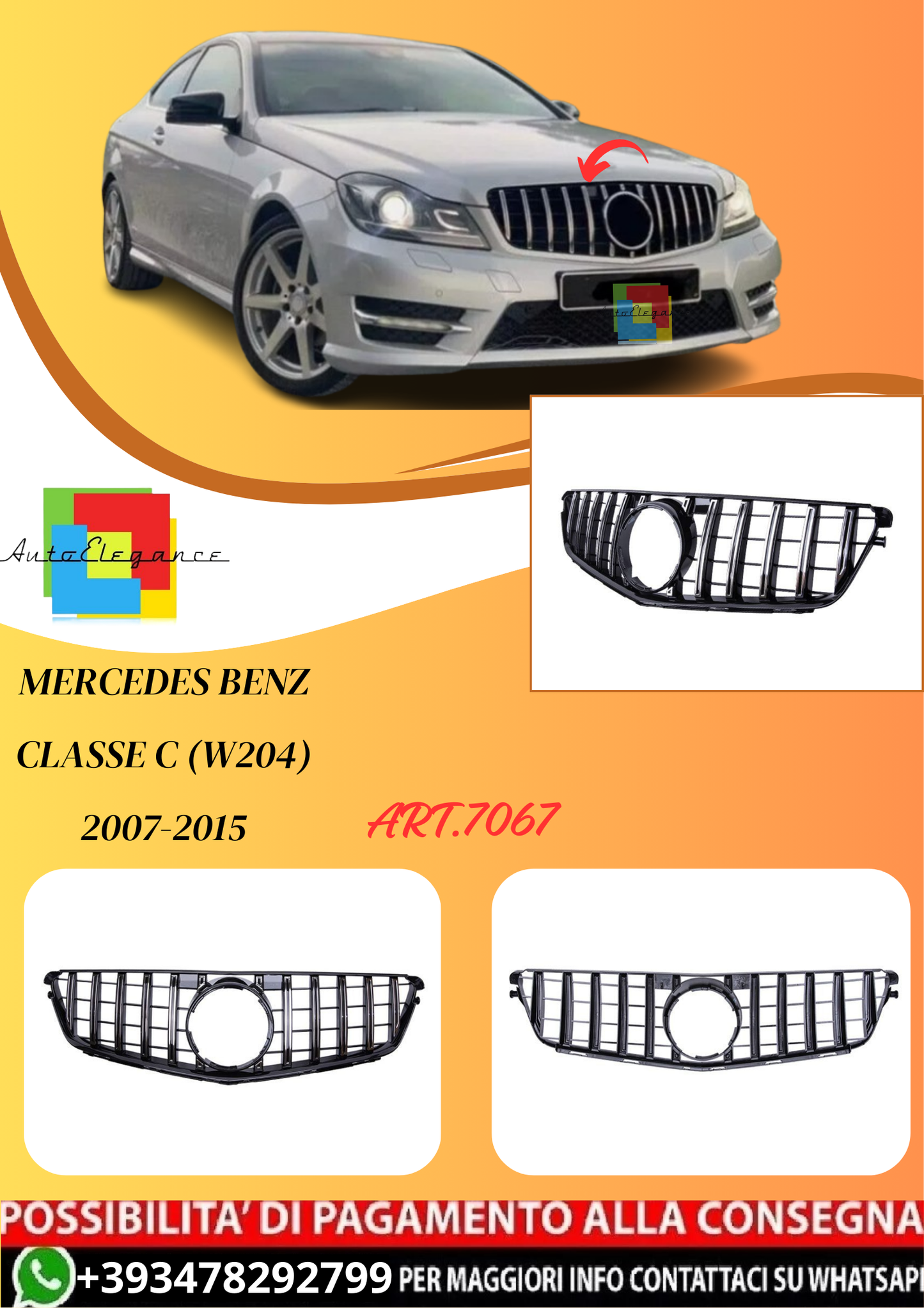 💫ART.7067 Griglia Anteriore Panamericana GT per Classe C (W204) 2007-2015💫