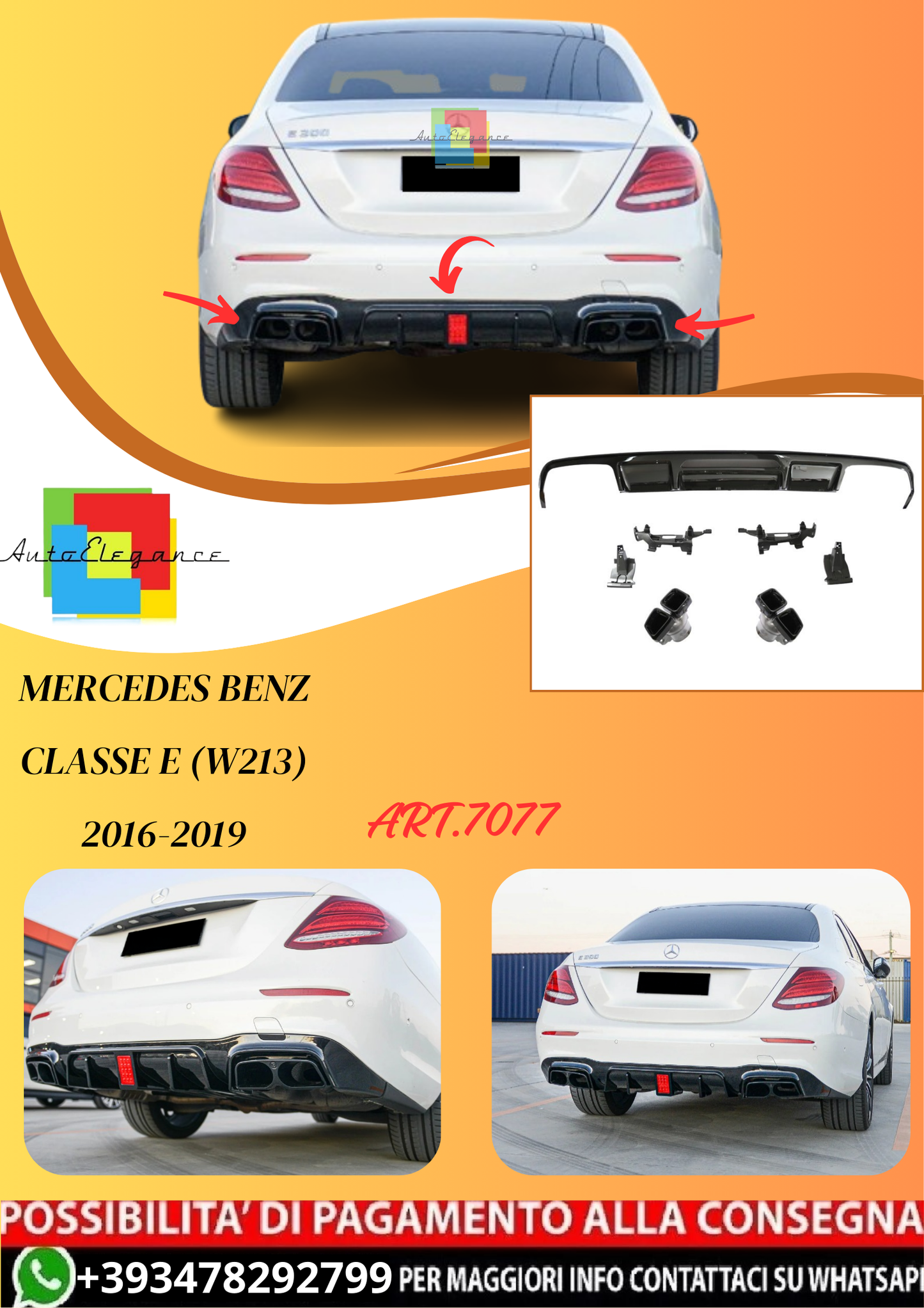 💫ART.7077 Diffusore Brabus Look per Mercedes Classe E (W213) 2016-2019💫